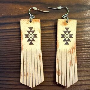 Leather Aztec dangle earrings